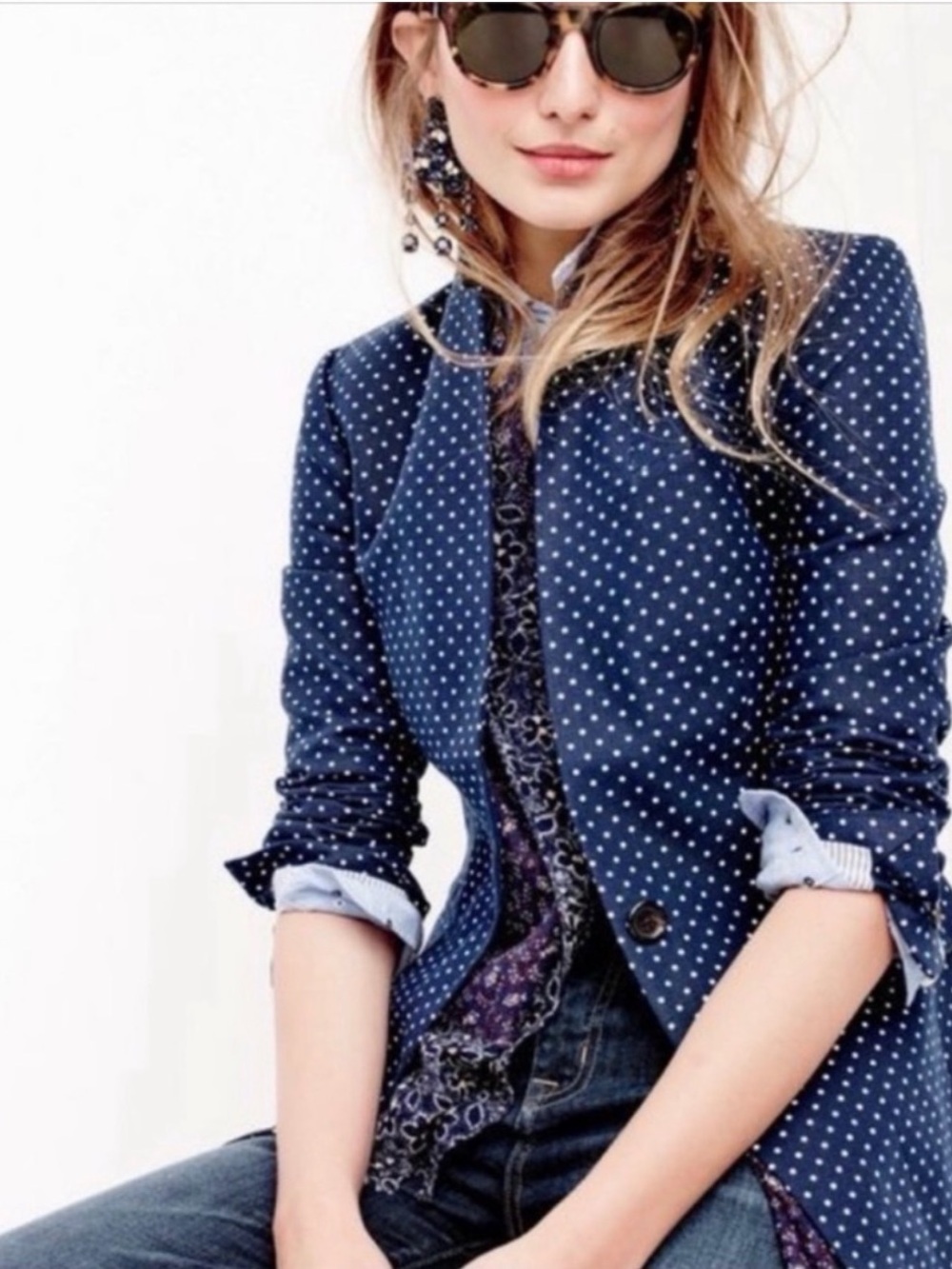 J. Crew Navy Polka Dot Regent Career Blazer